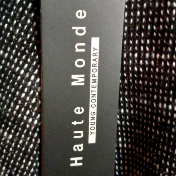 Haute Monde Women's Medium Black & White Tweed Sweater with Faux Leather Sleeves - Picture 8 of 10